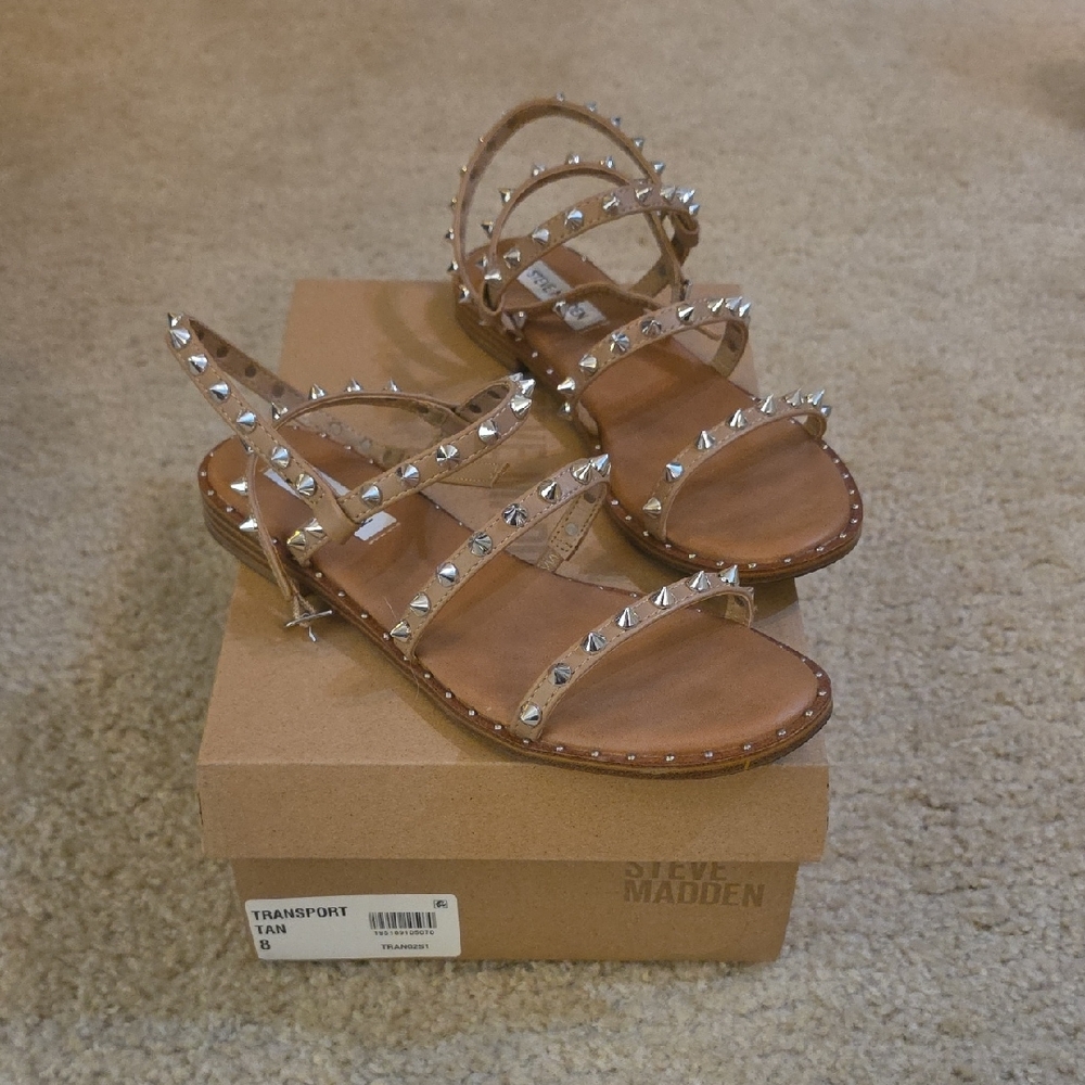 Steve Madden Tan Pyramid-Stud Gladiator Sandals